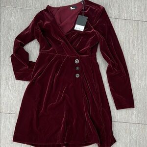 The Kooples Deep Red Velvet Long Sleeve Dress